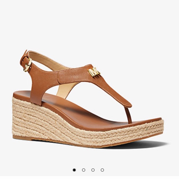 Michael Kors Laney Brown Saffiano Leather Espadrille Wedge Sandal Size 9.5 - Picture 1 of 13